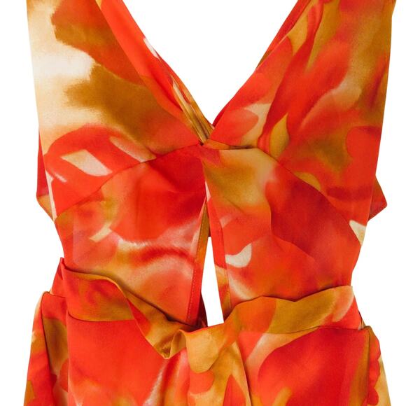 Shein Red Orange Floral Short Mini Dress Romper Medium Cut Out - Picture 7 of 11